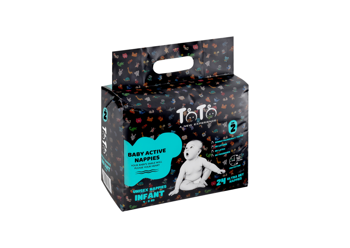Toto Premium Nappies for Infant - Size 2 - 24 Nappies - 4 to 8kg