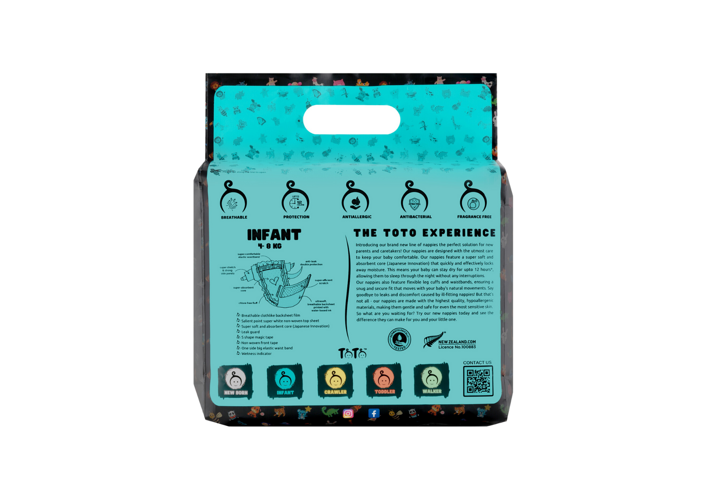 Toto Premium Nappies for Infant - Size 2 - 24 Nappies - 4 to 8kg