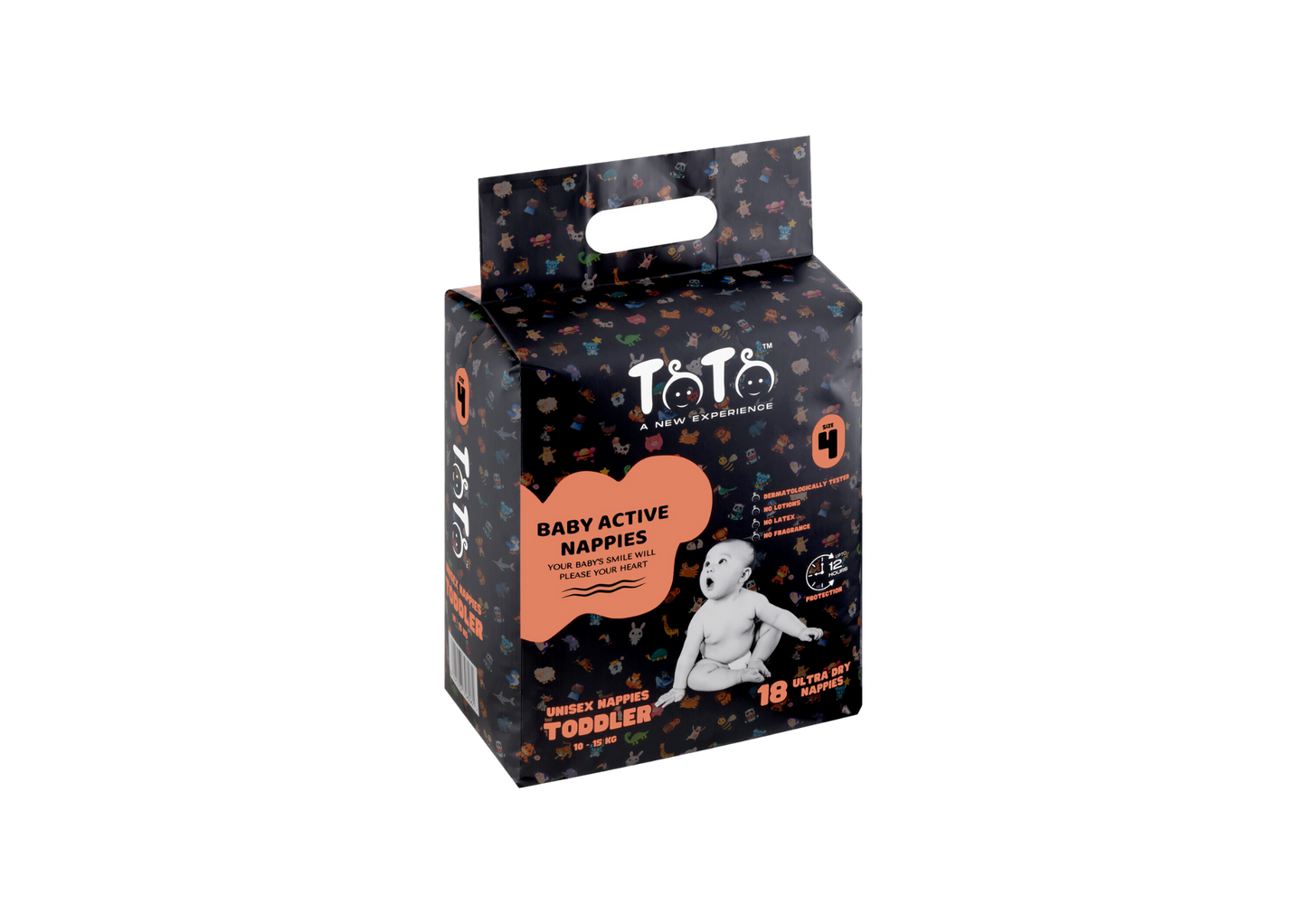 Toto Premium Nappies for Toddler - Size 4 - 18 Nappies - 10 to 15kg