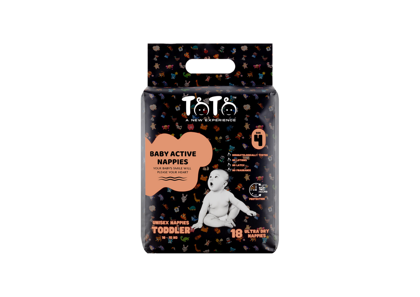 Toto Premium Nappies for Toddler - Size 4 - 18 Nappies - 10 to 15kg