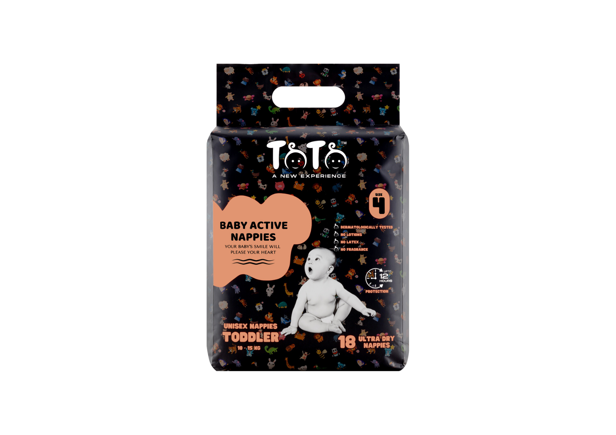 Toto Premium Nappies for Toddler - Size 4 - 18 Nappies - 10 to 15kg