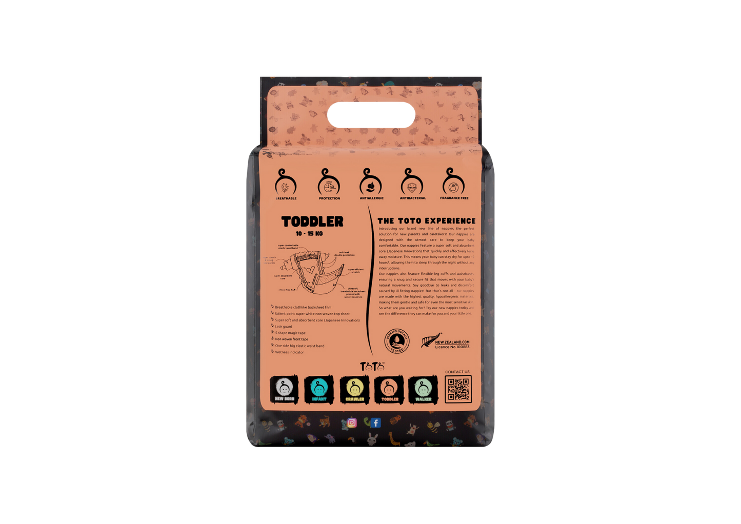 Toto Premium Nappies for Toddler - Size 4 - 18 Nappies - 10 to 15kg