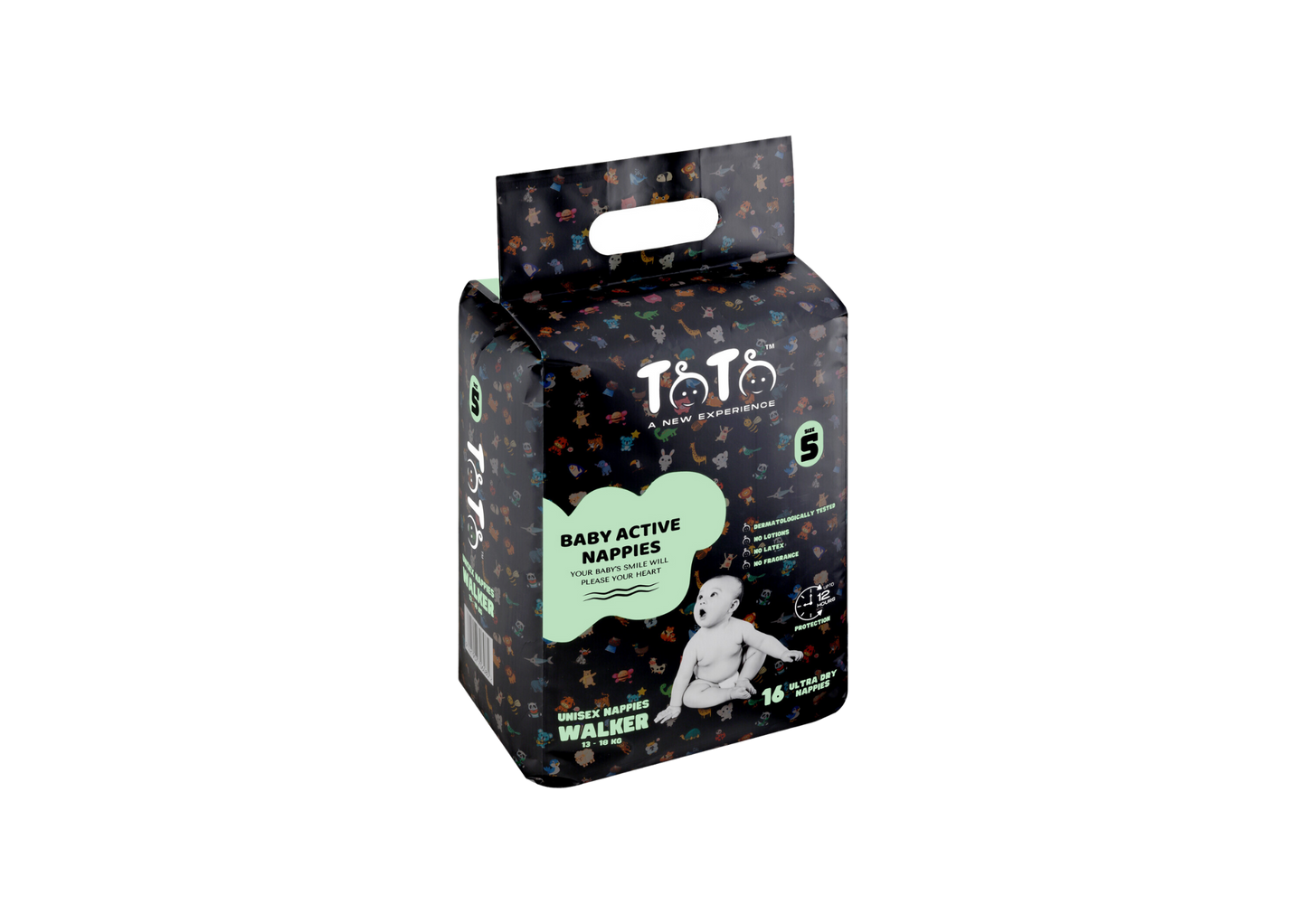 Toto Premium Nappies for Walker - Size 5 - 16 Nappies - 13 to 18kg