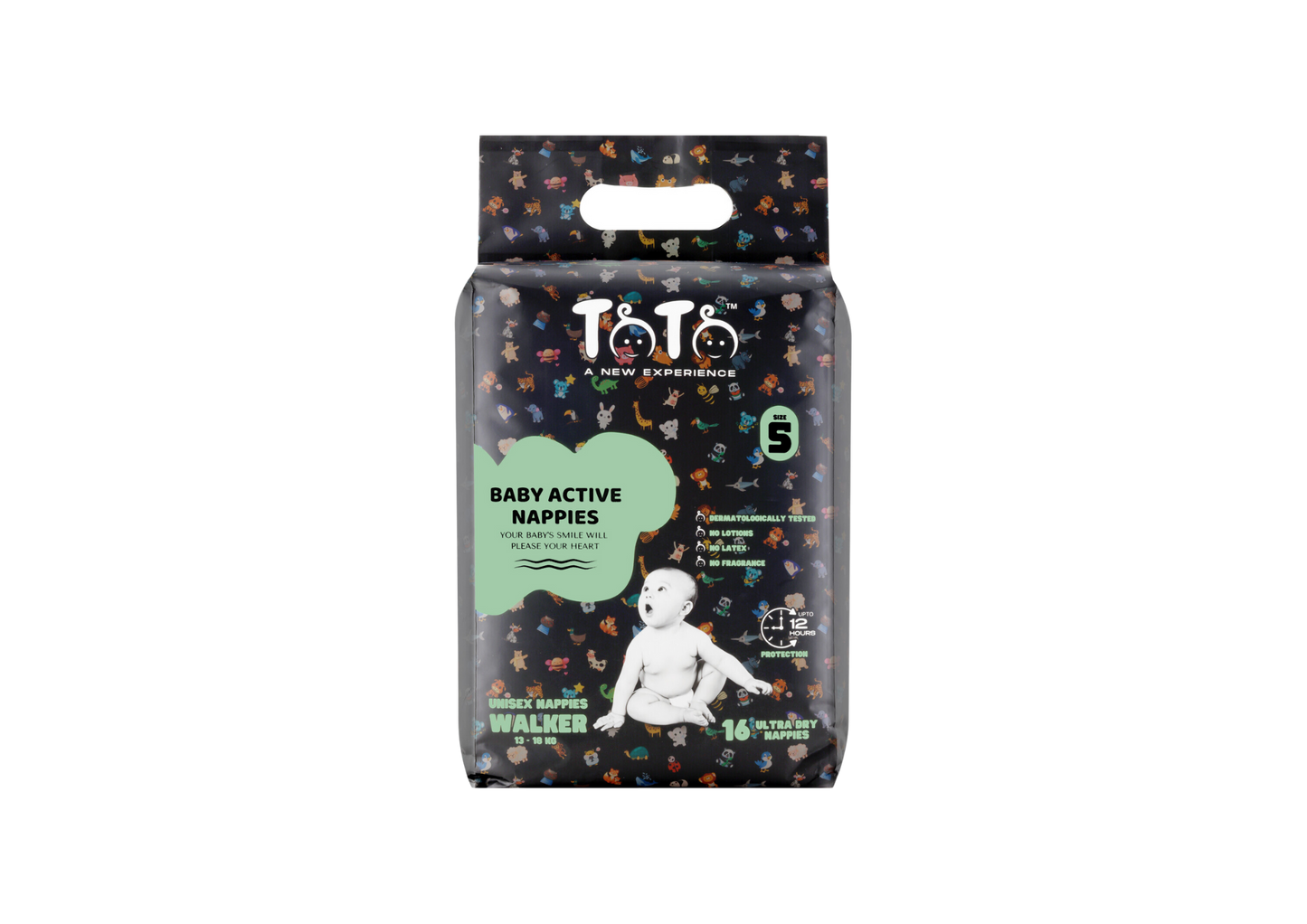 Toto Premium Nappies for Walker - Size 5 - 16 Nappies - 13 to 18kg