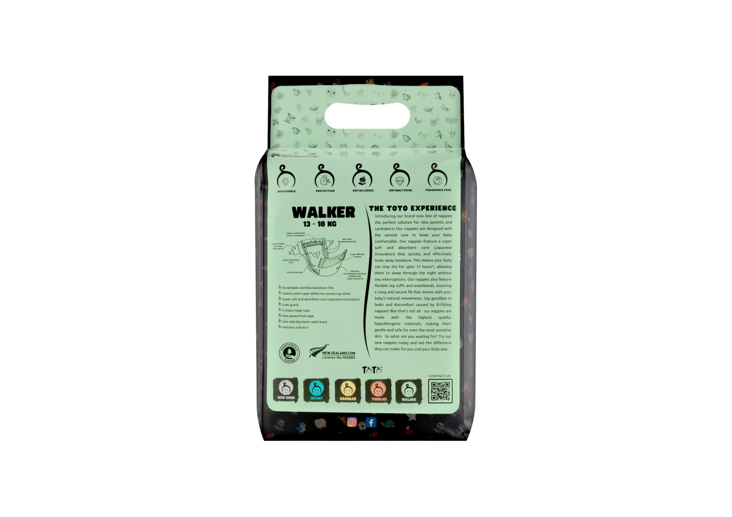 Toto Premium Nappies for Walker - Size 5 - 16 Nappies - 13 to 18kg