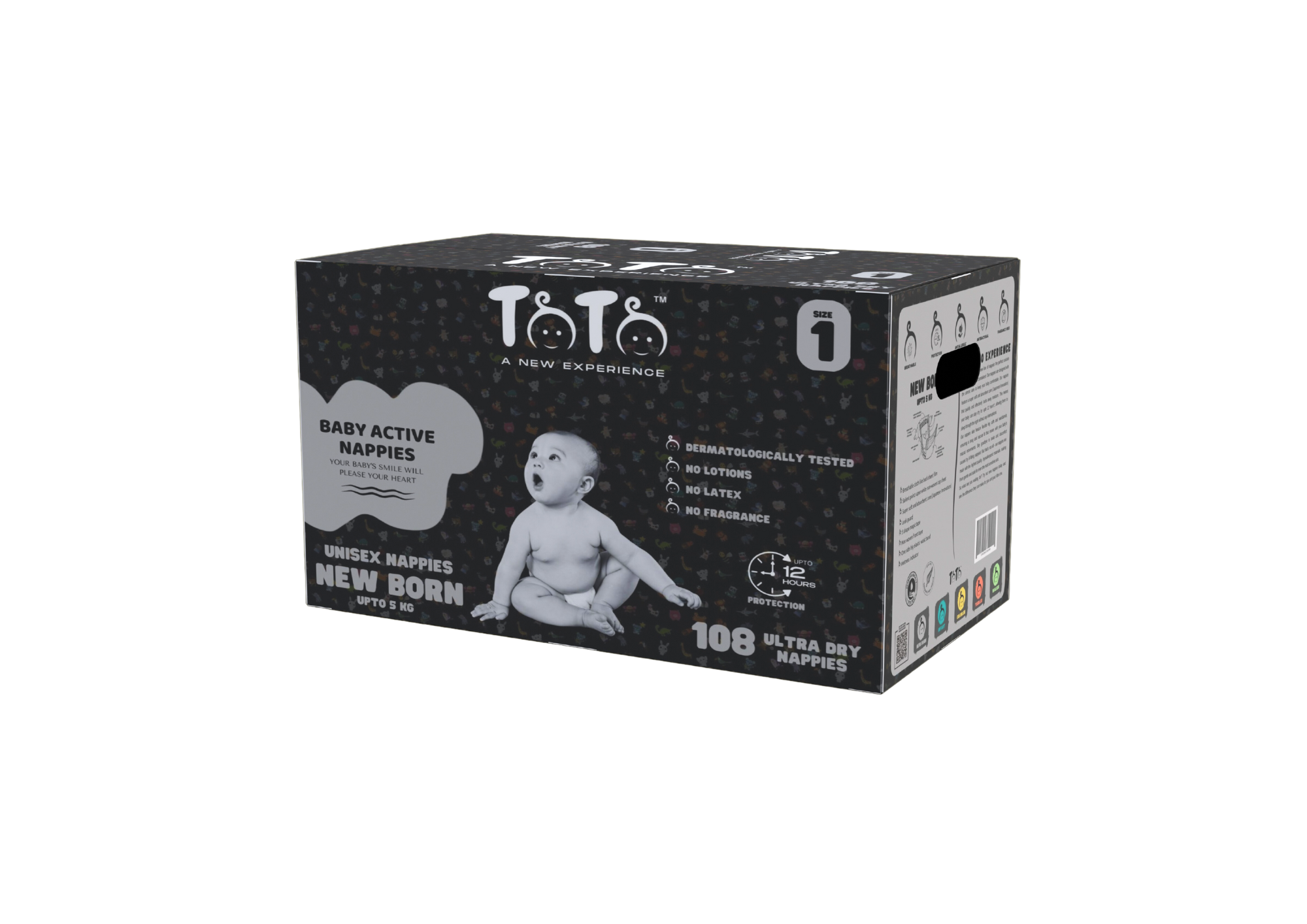 Toto Premium Nappies for Newborn - Size 1 - 108 Nappies - Upto 5kg