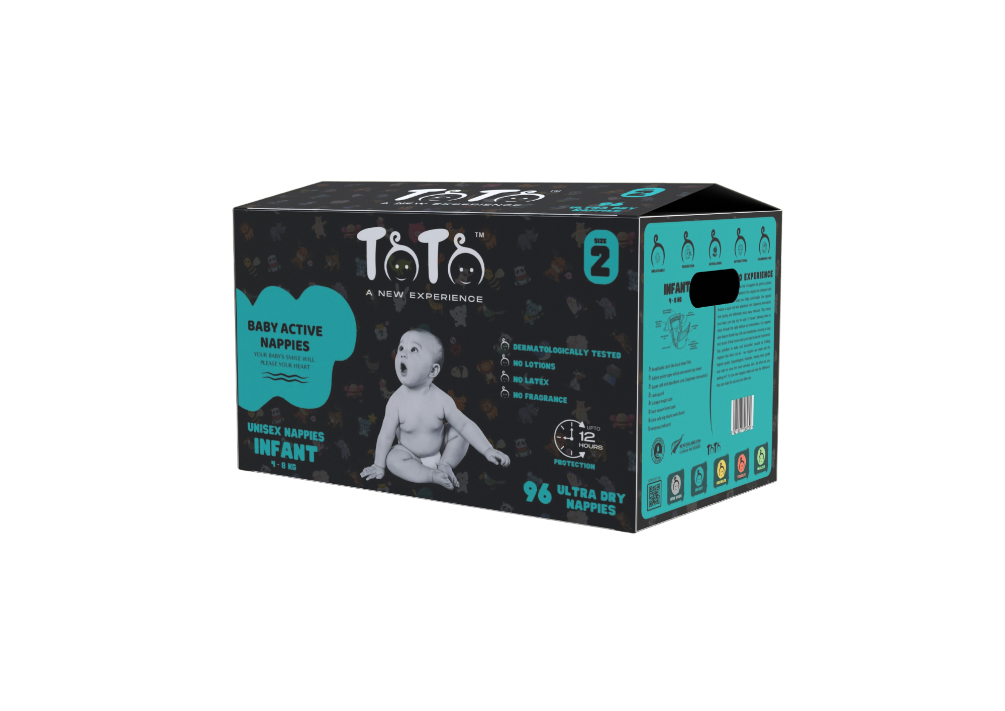 Toto Premium Nappies for Infant - Size 2 - 96 Nappies - 4 to 8kg