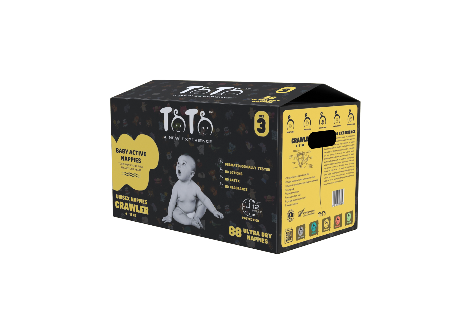 Toto Premium Nappies for Crawler - Size 3 - 88 Nappies - 6 to 11kg