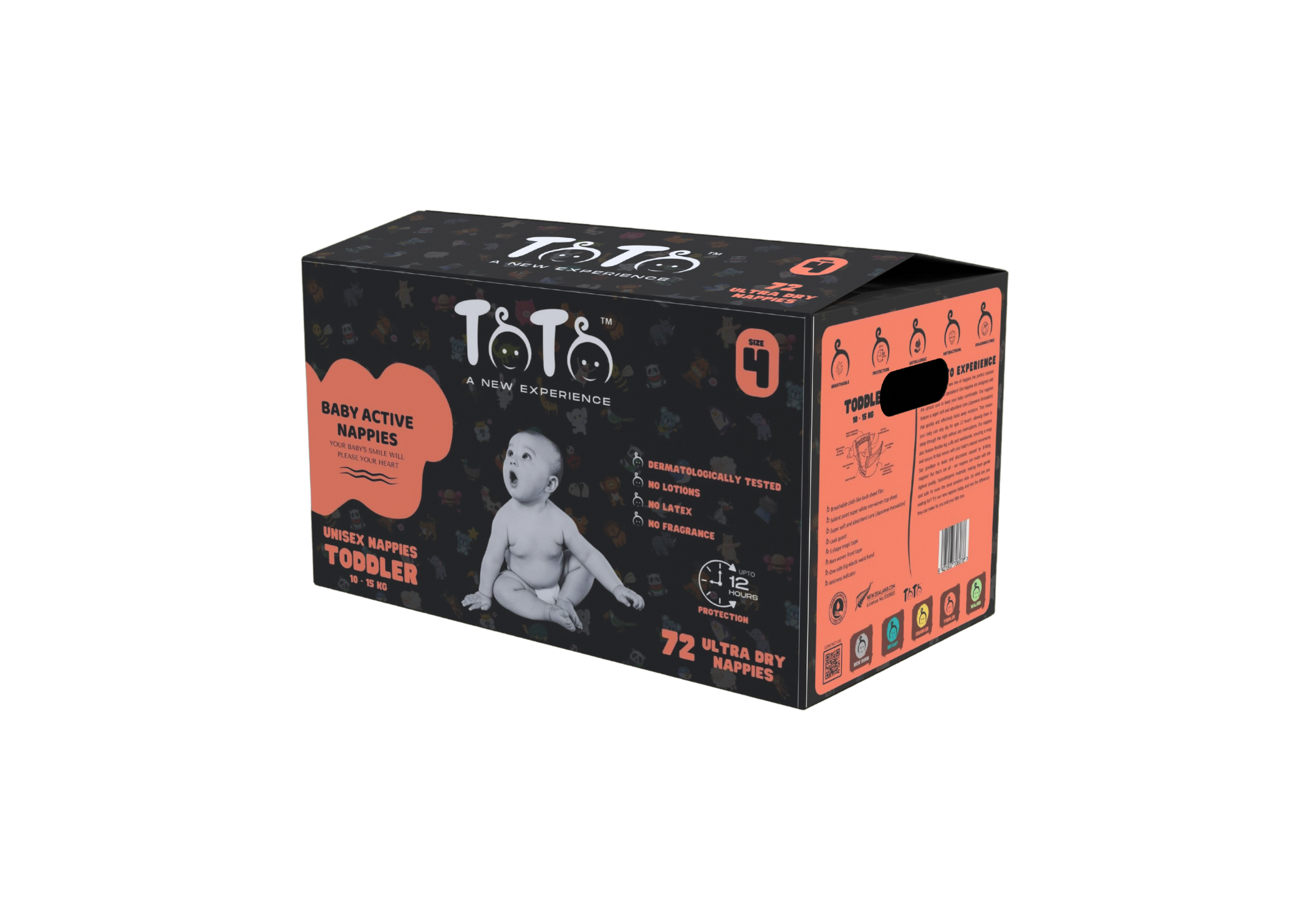 Toto Premium Nappies for Toddler - Size 4 - 72 Nappies - 10 to 15kg