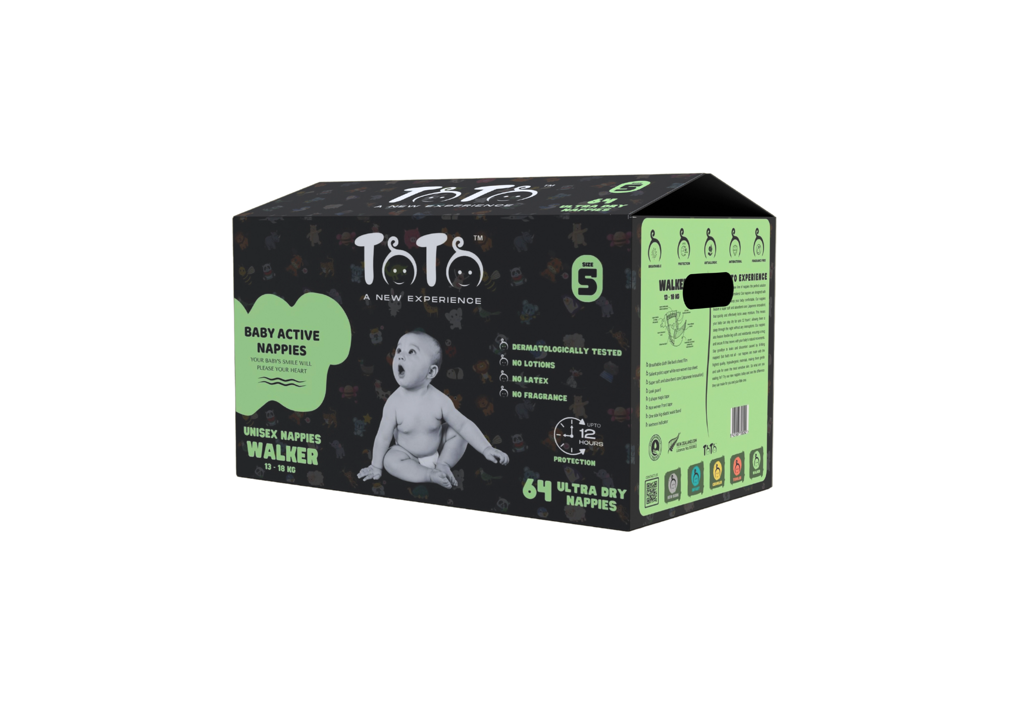 Toto Premium Nappies for Walker - Size 5 - 64 Nappies - 13 to 18kg