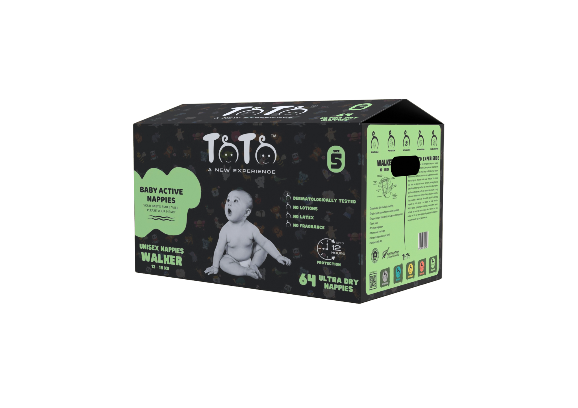 Toto Premium Nappies for Walker - Size 5 - 64 Nappies -  13 to 18kg