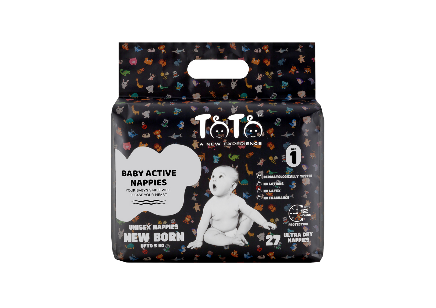 Toto Premium Nappies for Newborn - Size 1 - 27 Nappies - Upto 5kg