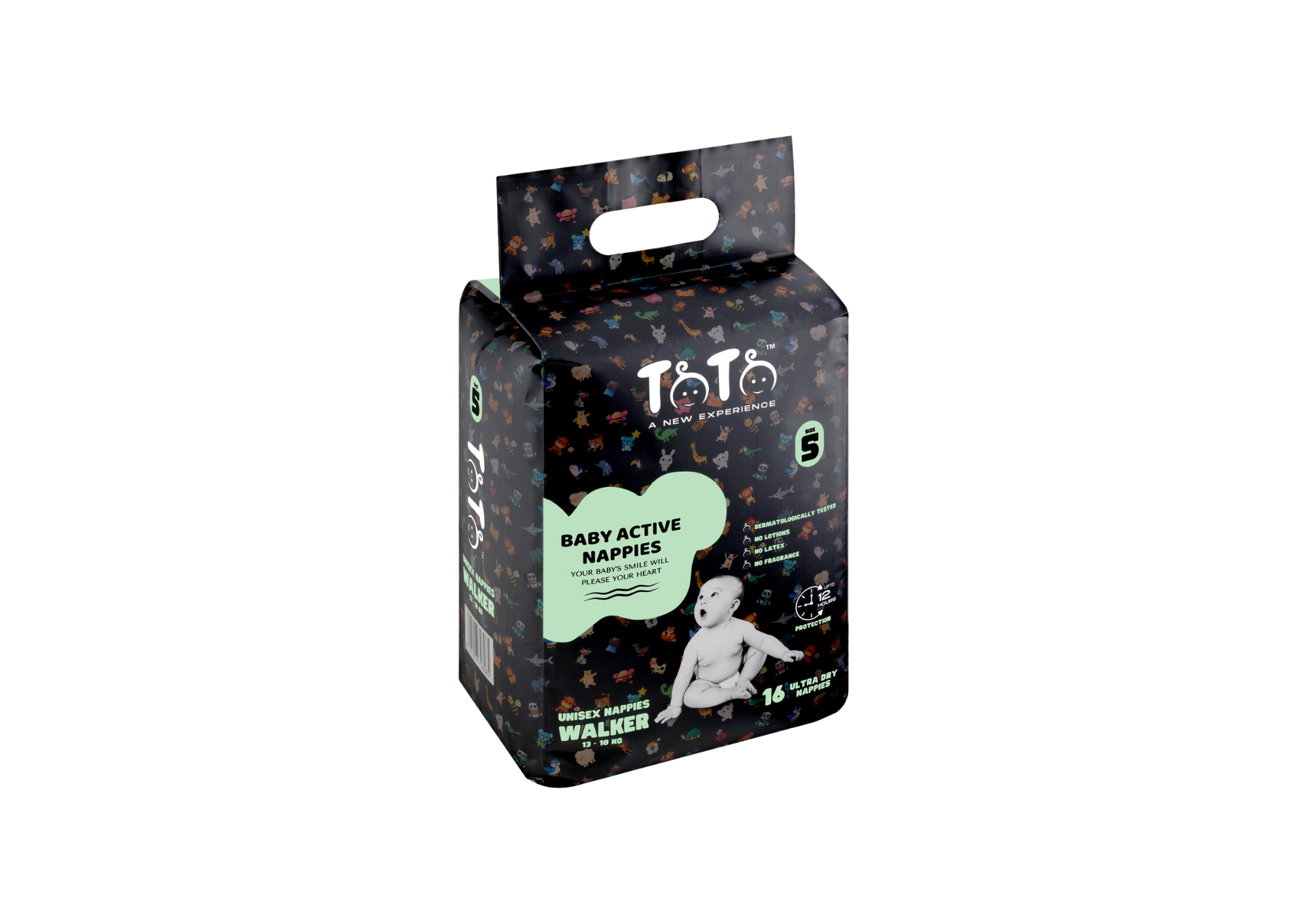 Toto Premium Nappies for Walker - Size 5 - 16 Nappies - 13 to 18kg