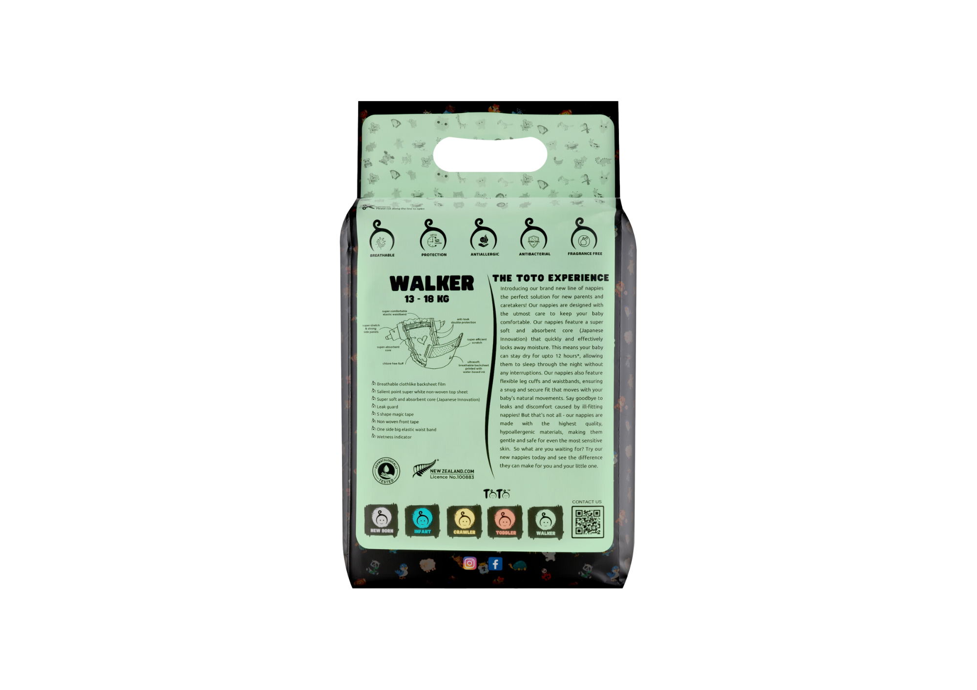 Toto Premium Nappies for Walker - Size 5 - 16 Nappies - 13 to 18kg